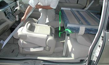 フロントフレームの脚を運転席を前方に移動します